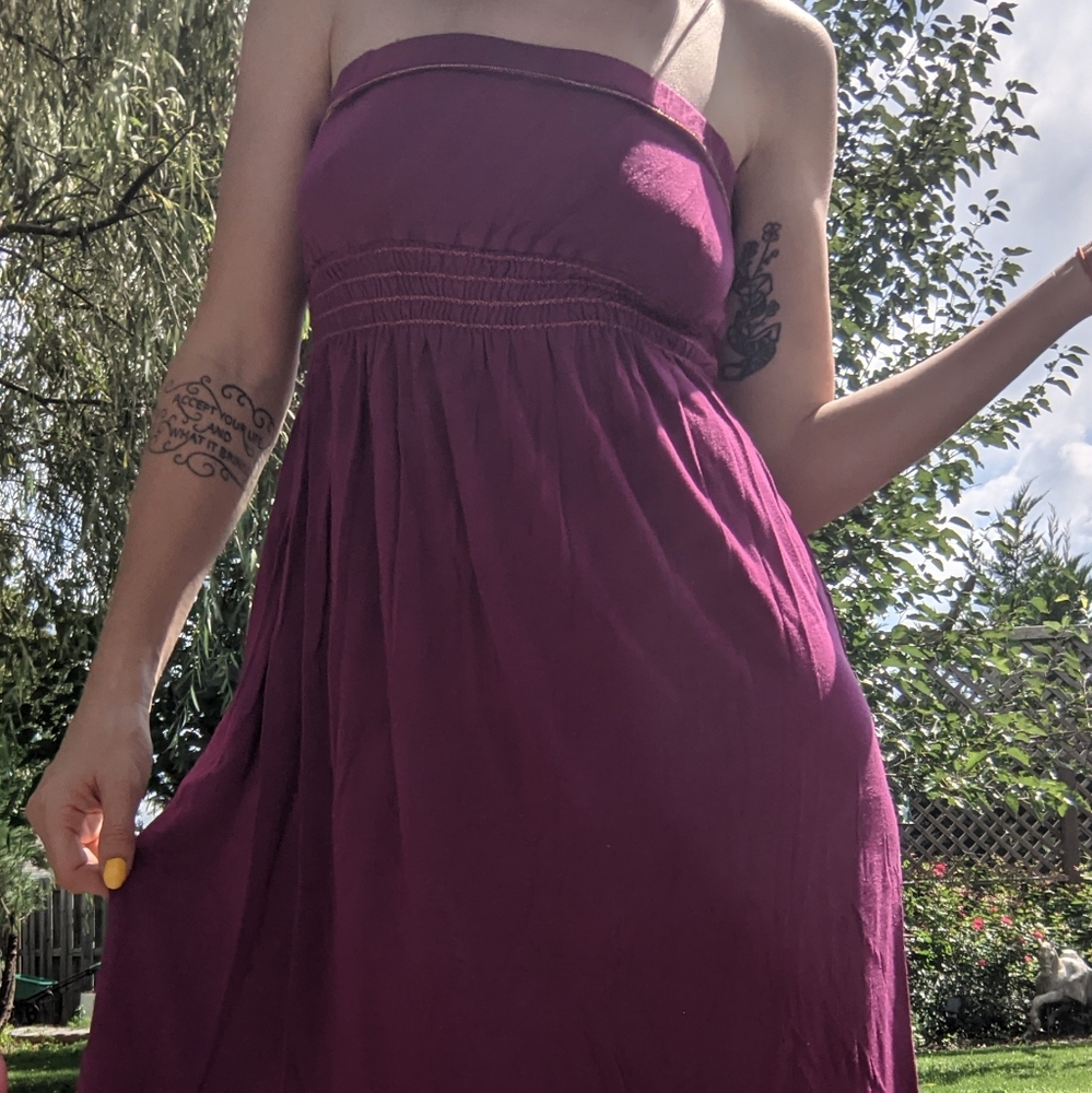 Purple strapless swim cover